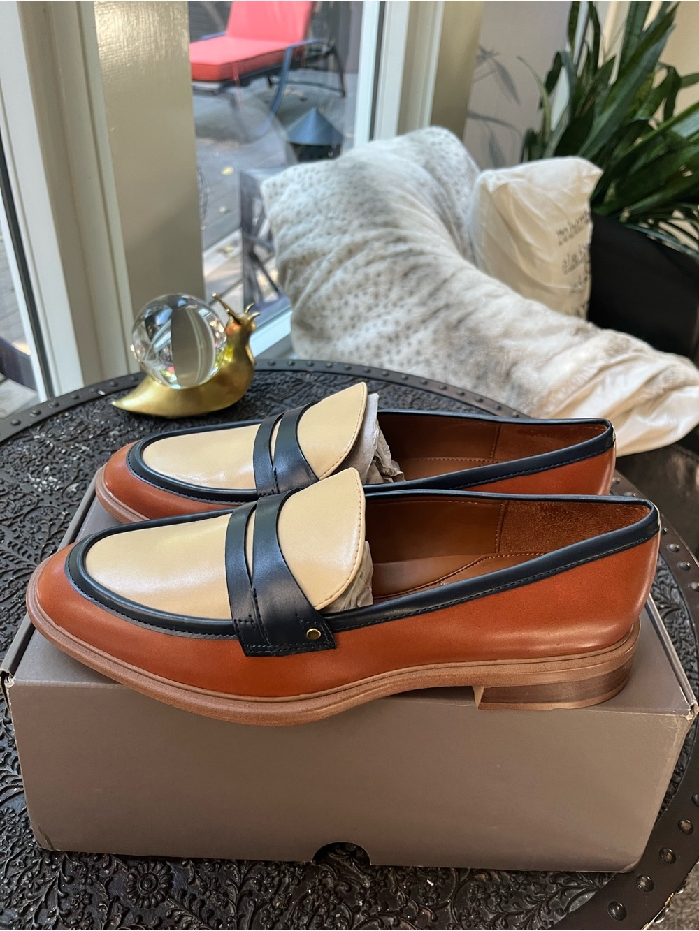 FRANCO SARTO EDITH 2 PENNY LOAFERS IN BISCUIT BROWN FAUX LEATHER 9.5 - Picture 9 of 12